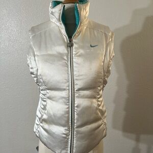 Nike Reversible Duck Down Puffer Vest Tiffany Blue White ~ Satin ~ Womens XS